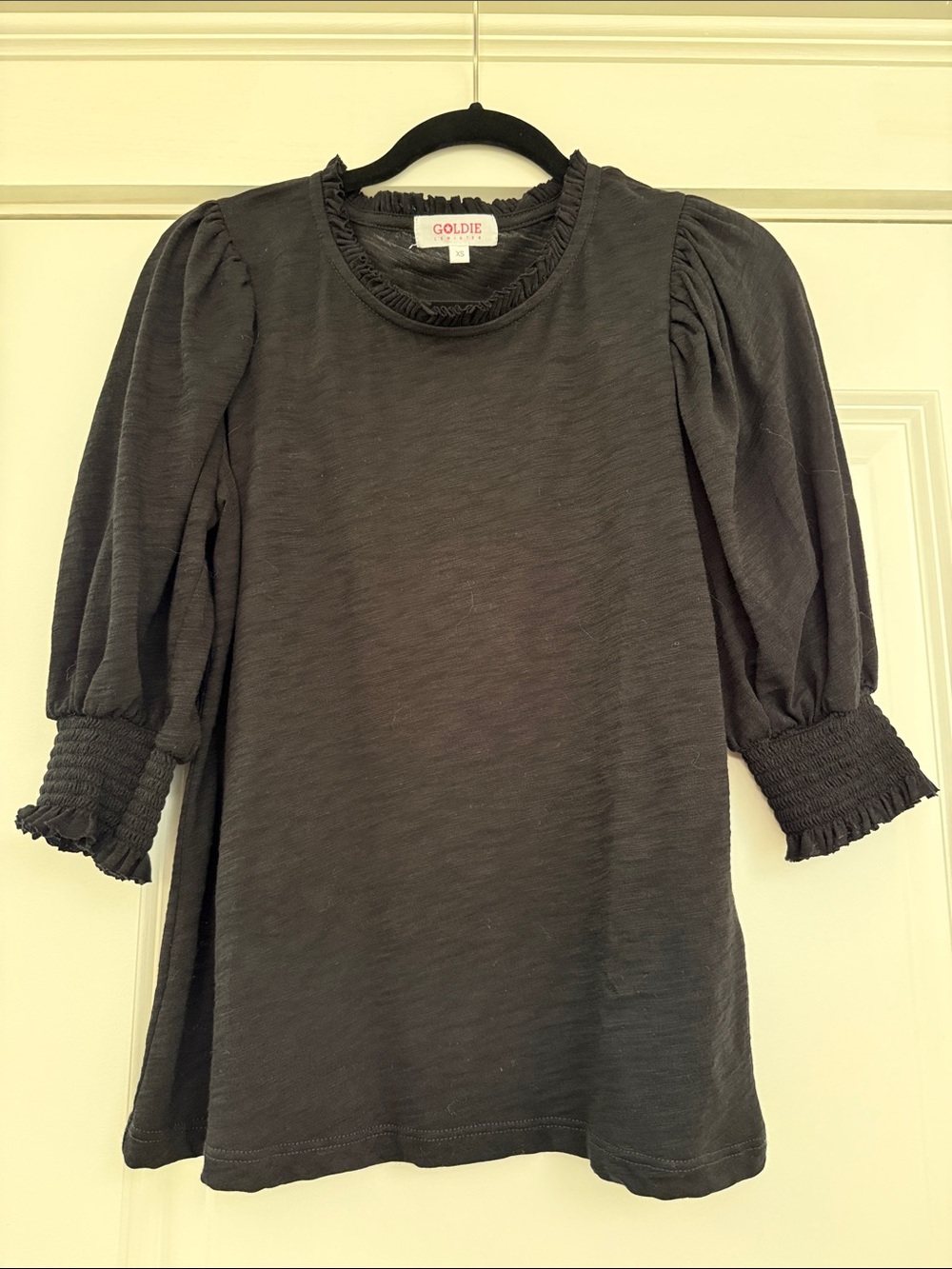 Goldie Black Ruffle-Trim Puff Sleeve Top